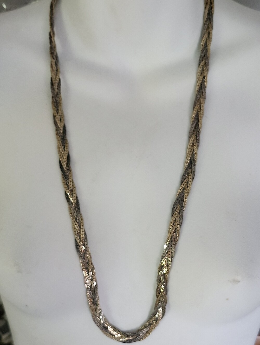 Vtg Crown USA  Braided Metallic Rope Necklace - Gold and Silver Tones